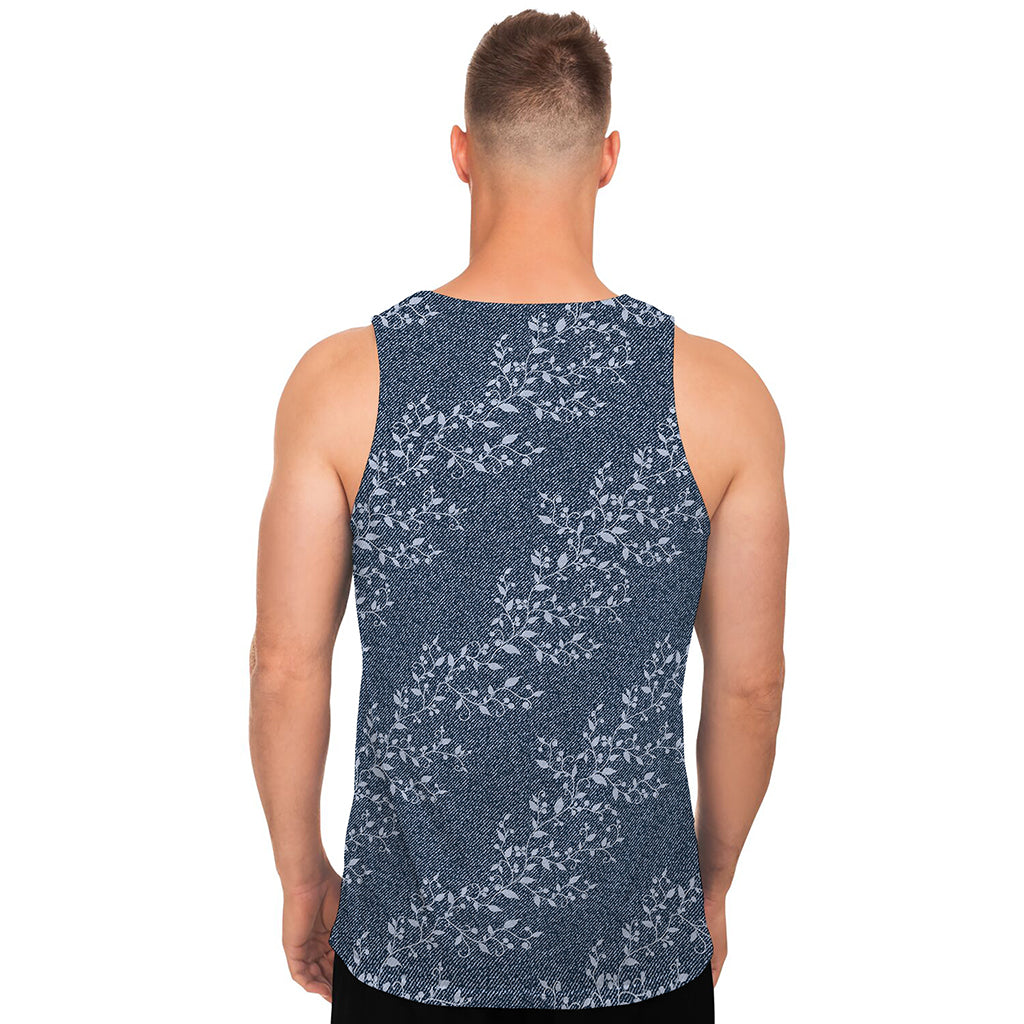 Ivy Flower Denim Jeans Pattern Print Men's Tank Top