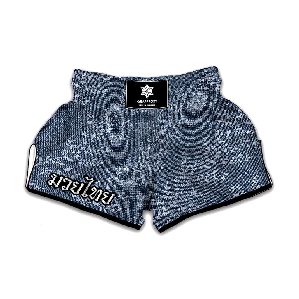 Ivy Flower Denim Jeans Pattern Print Muay Thai Boxing Shorts