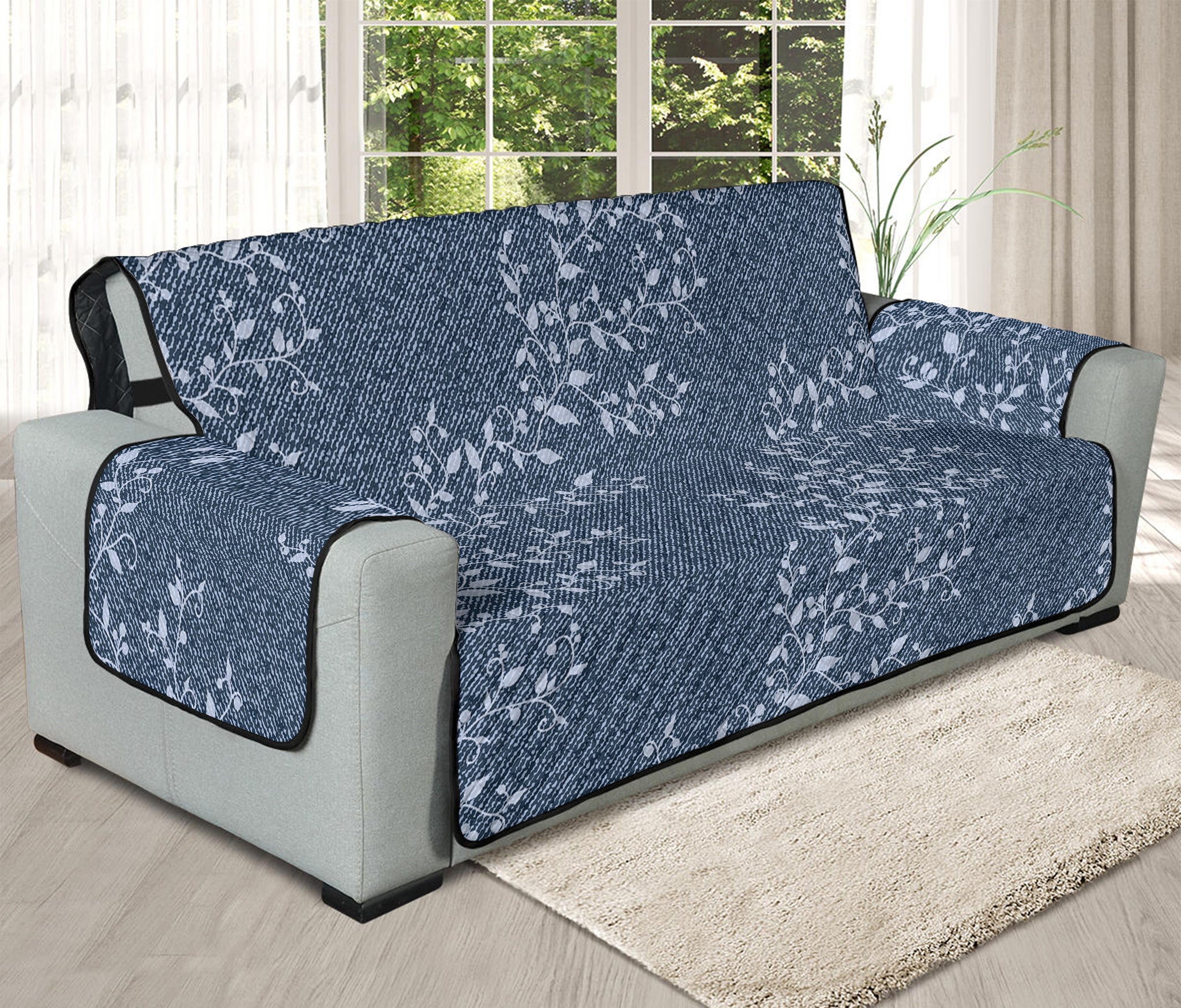 Ivy Flower Denim Jeans Pattern Print Oversized Sofa Protector