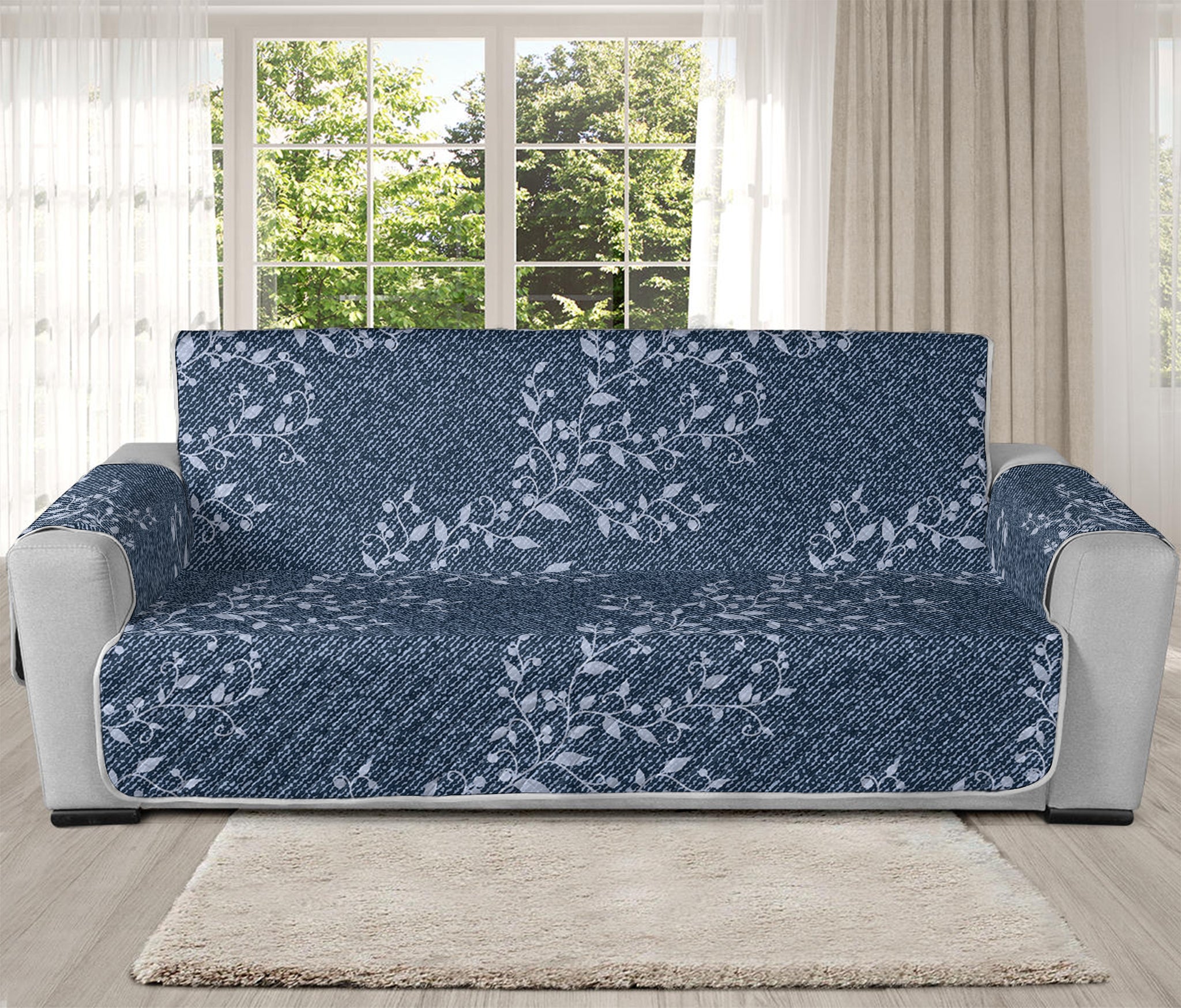 Ivy Flower Denim Jeans Pattern Print Oversized Sofa Protector