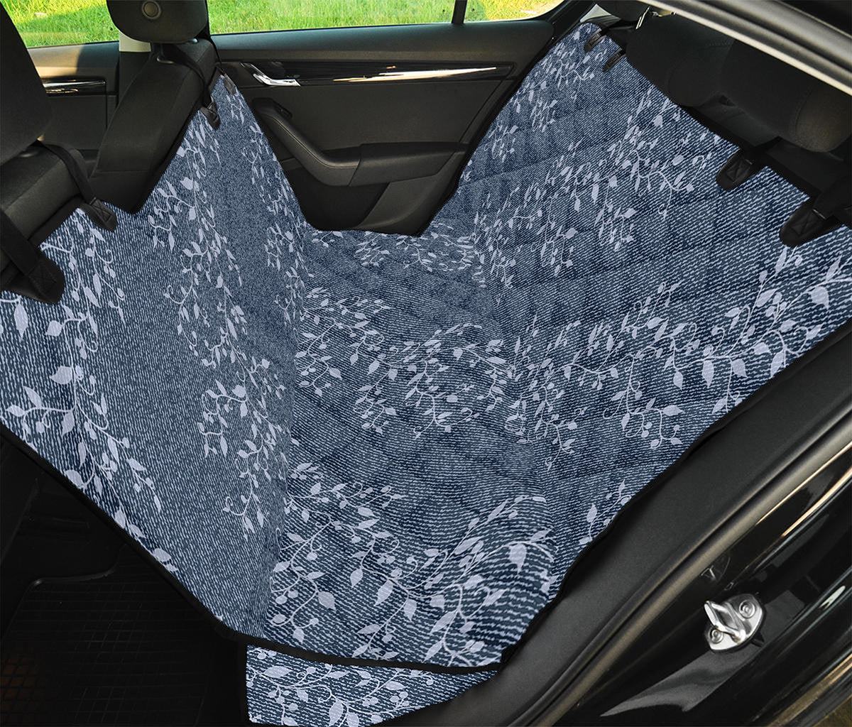 Ivy Flower Denim Jeans Pattern Print Pet Car Back Seat Cover