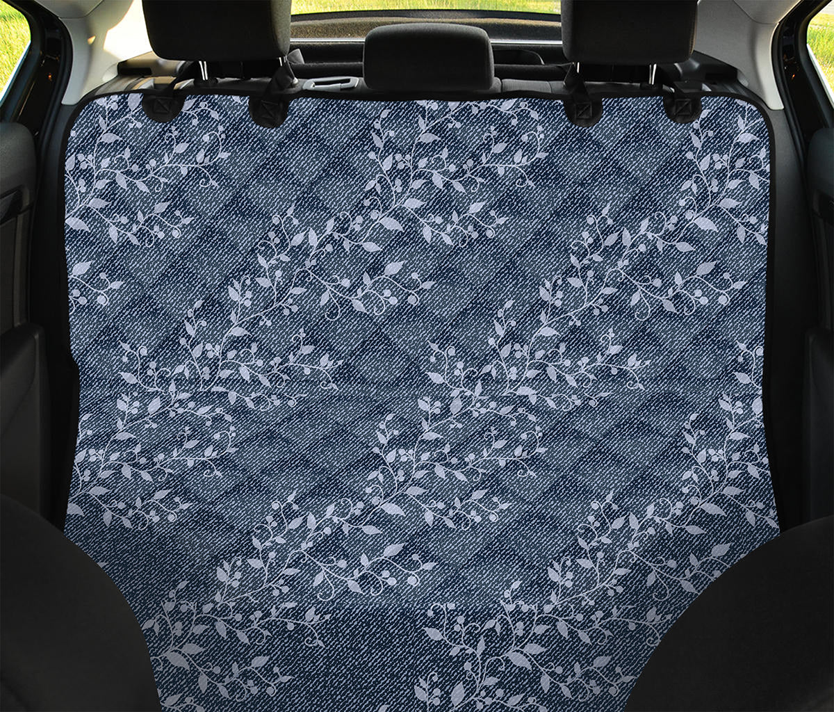 Ivy Flower Denim Jeans Pattern Print Pet Car Back Seat Cover