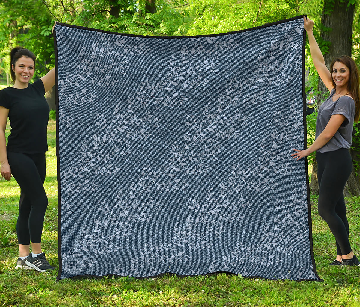 Ivy Flower Denim Jeans Pattern Print Quilt