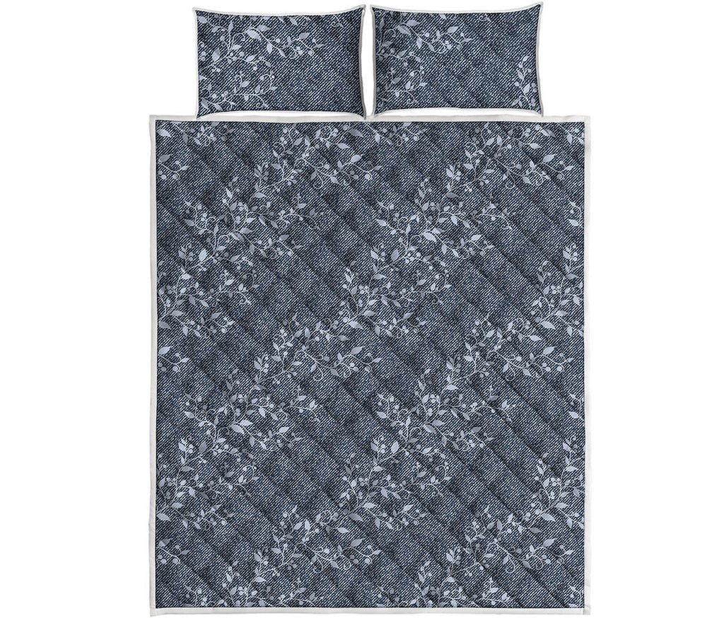 Ivy Flower Denim Jeans Pattern Print Quilt Bed Set