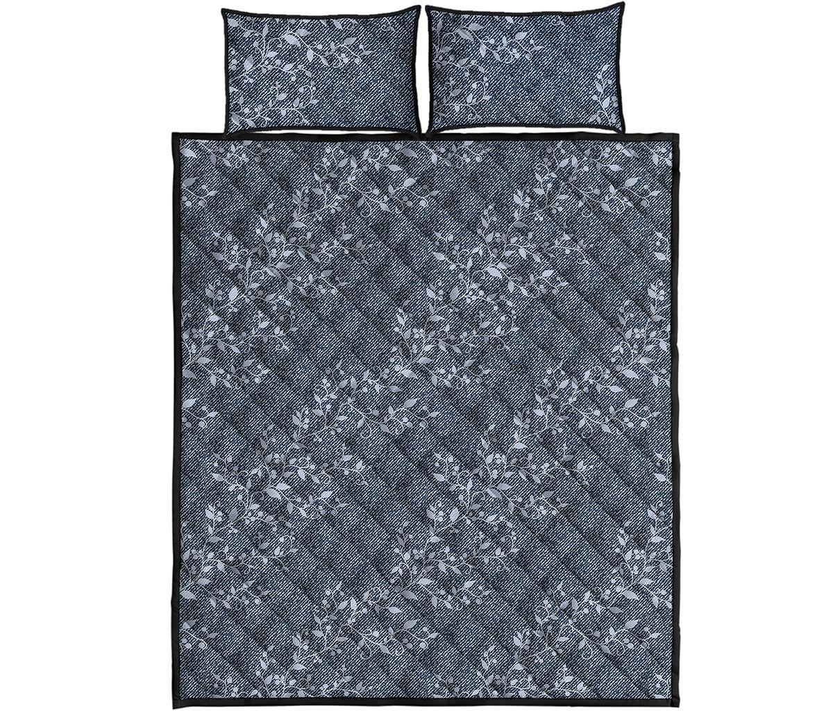 Ivy Flower Denim Jeans Pattern Print Quilt Bed Set