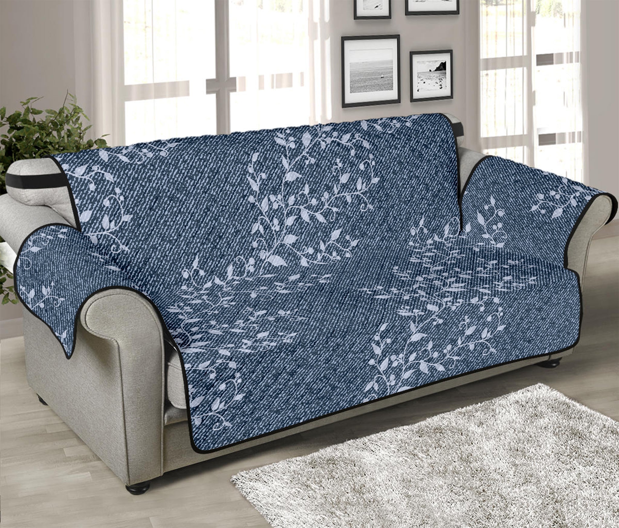 Ivy Flower Denim Jeans Pattern Print Sofa Protector