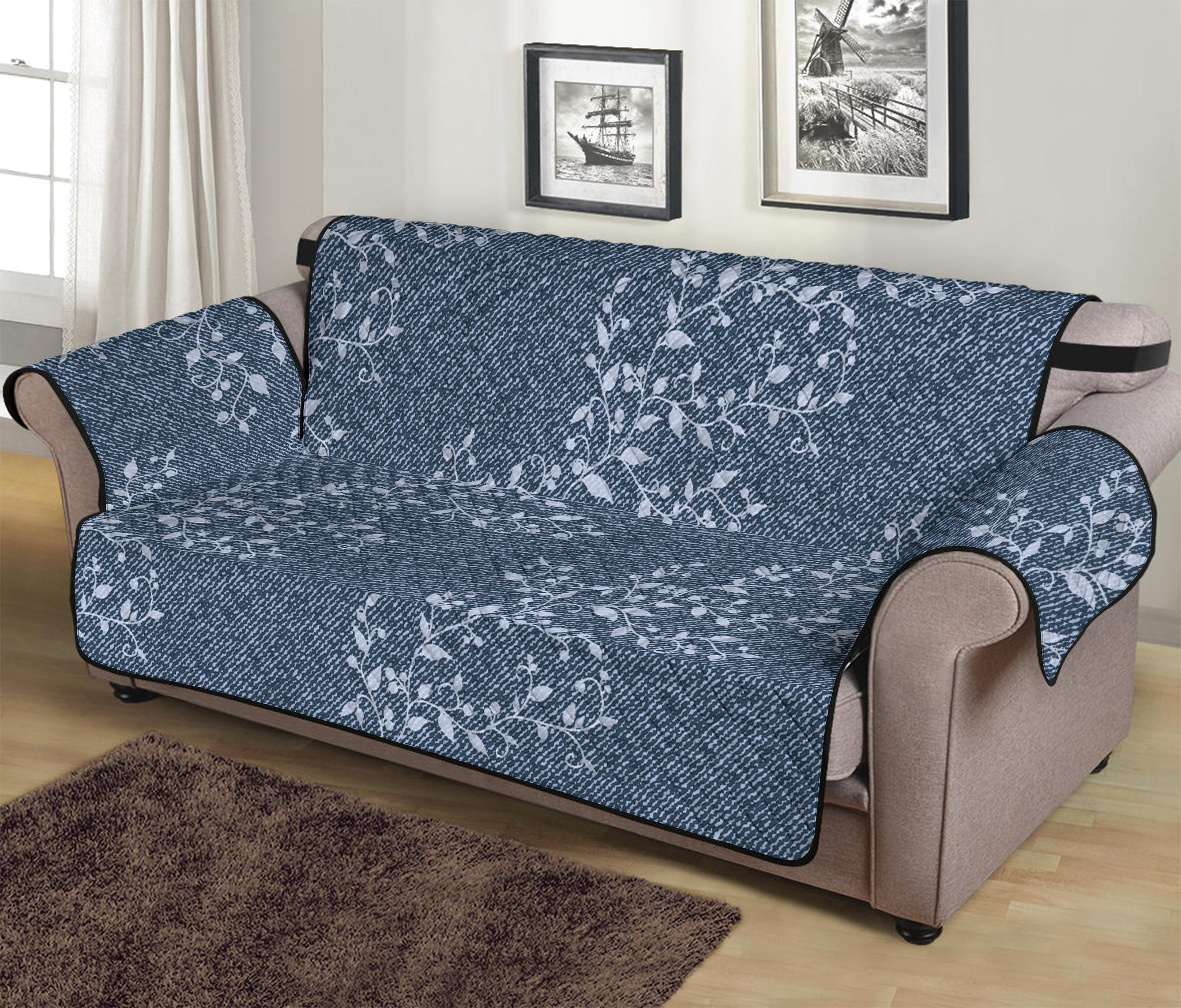 Ivy Flower Denim Jeans Pattern Print Sofa Protector