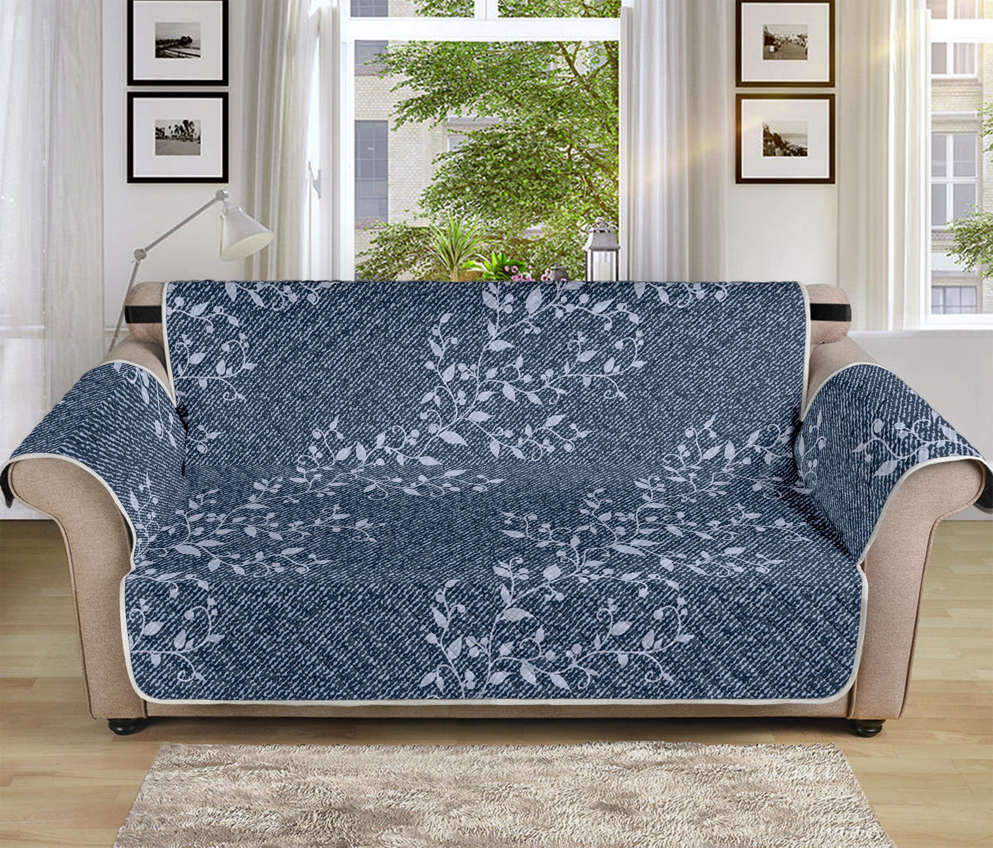 Ivy Flower Denim Jeans Pattern Print Sofa Protector