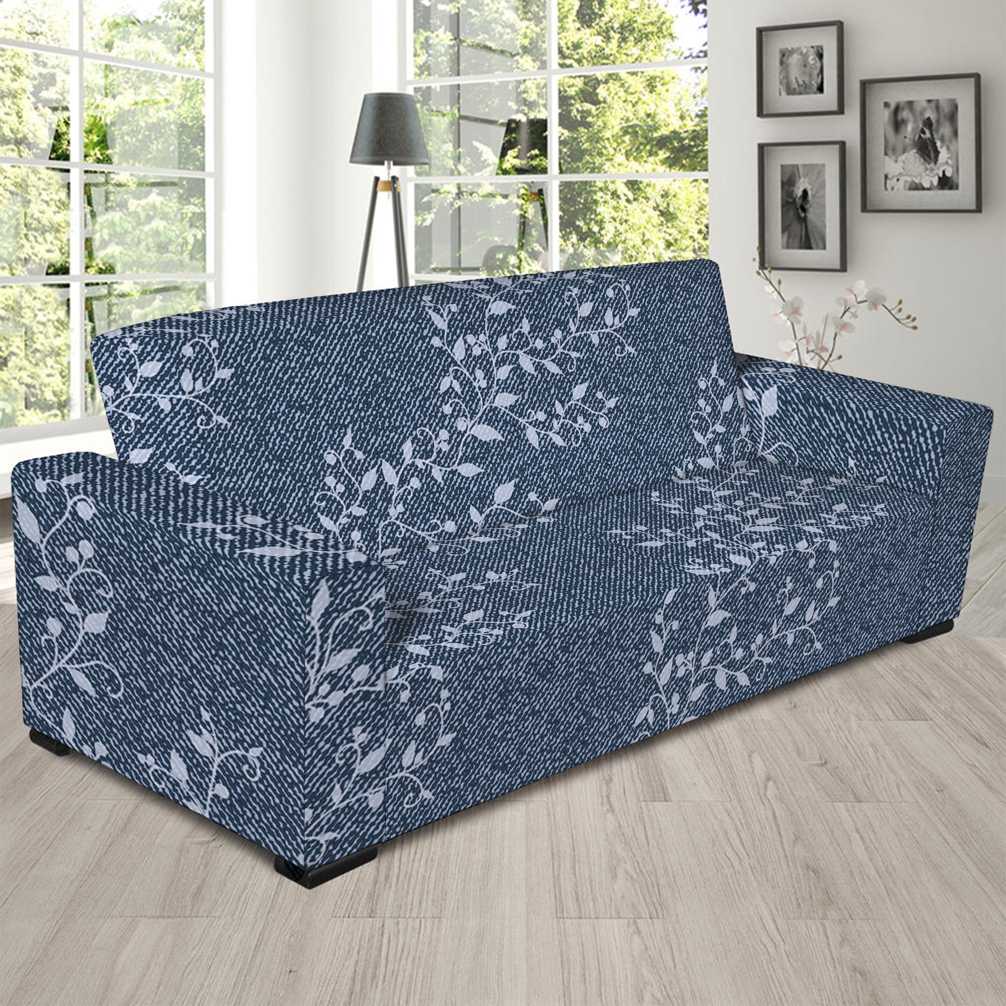 Ivy Flower Denim Jeans Pattern Print Sofa Slipcover