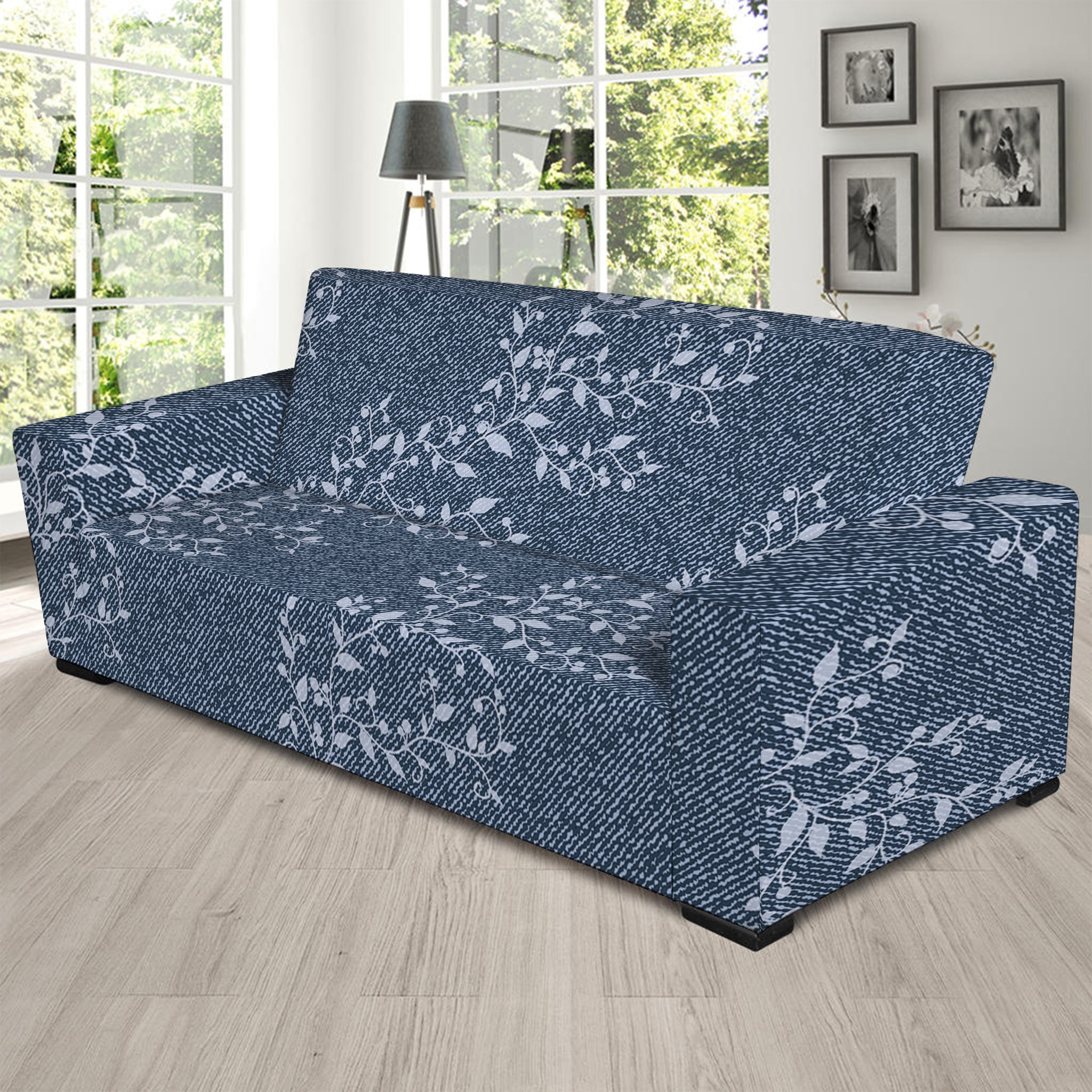 Ivy Flower Denim Jeans Pattern Print Sofa Slipcover