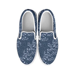 Ivy Flower Denim Jeans Pattern Print White Slip On Shoes