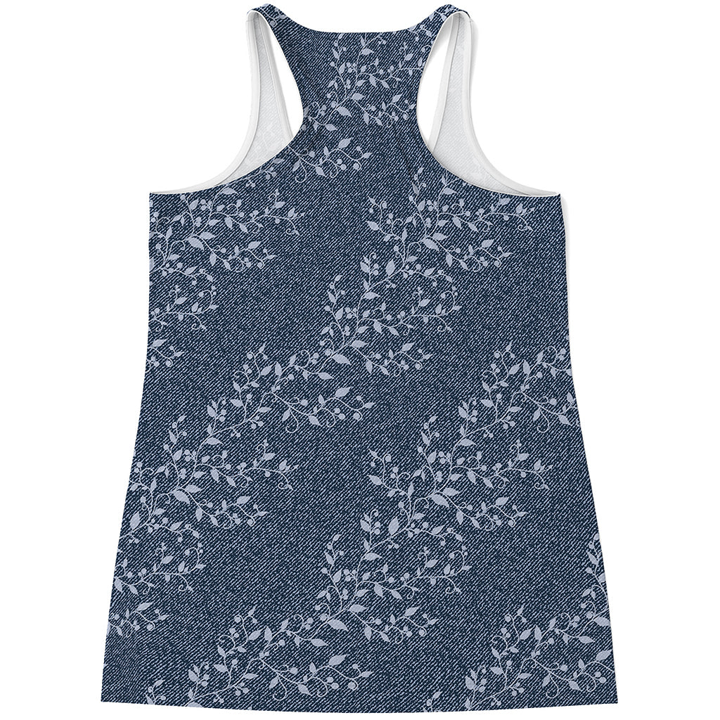 Ivy Flower Denim Jeans Pattern Print Women's Racerback Tank Top