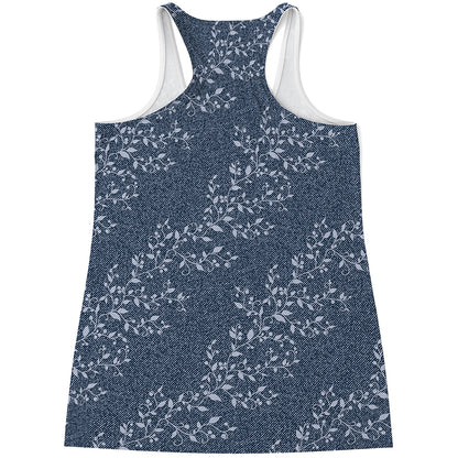 Ivy Flower Denim Jeans Pattern Print Women's Racerback Tank Top