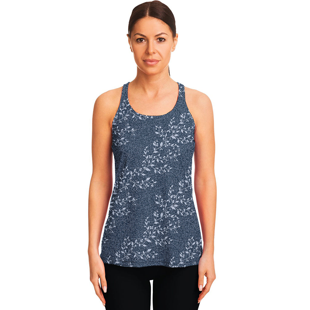 Ivy Flower Denim Jeans Pattern Print Women's Racerback Tank Top
