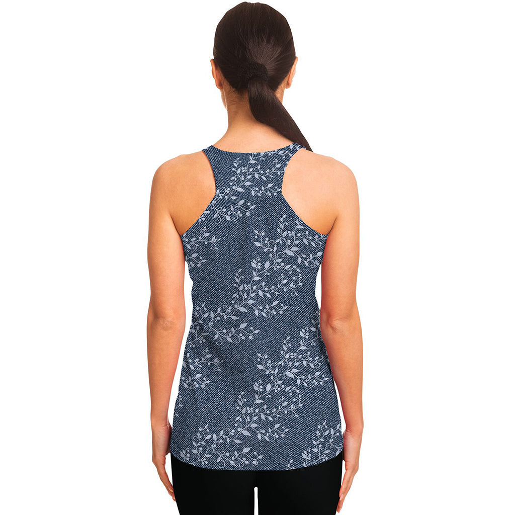 Ivy Flower Denim Jeans Pattern Print Women's Racerback Tank Top