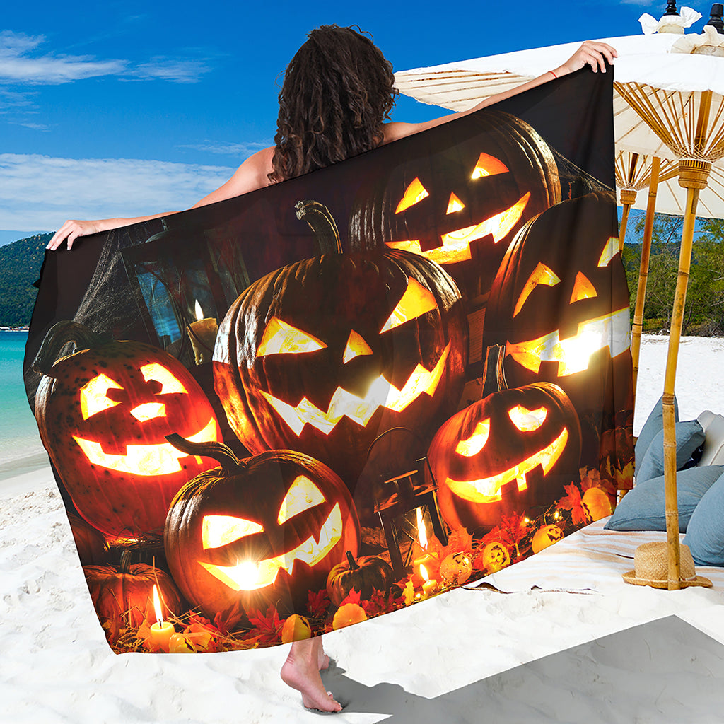 Jack-O'-Lantern Halloween Pumpkin Print Beach Sarong Wrap