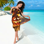 Jack-O'-Lantern Halloween Pumpkin Print Beach Sarong Wrap