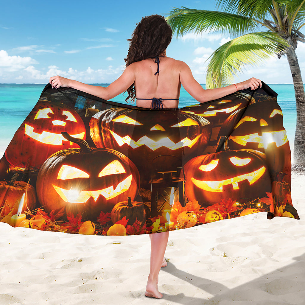 Jack-O'-Lantern Halloween Pumpkin Print Beach Sarong Wrap