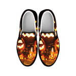 Jack-O'-Lantern Halloween Pumpkin Print Black Slip On Shoes