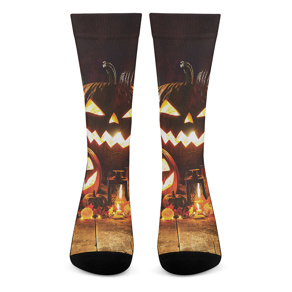 Jack-O'-Lantern Halloween Pumpkin Print Crew Socks