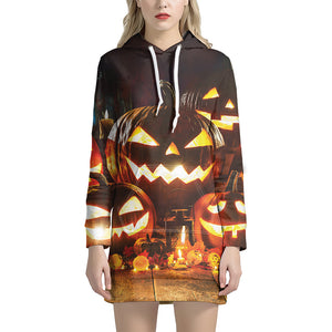 Jack-O'-Lantern Halloween Pumpkin Print Hoodie Dress