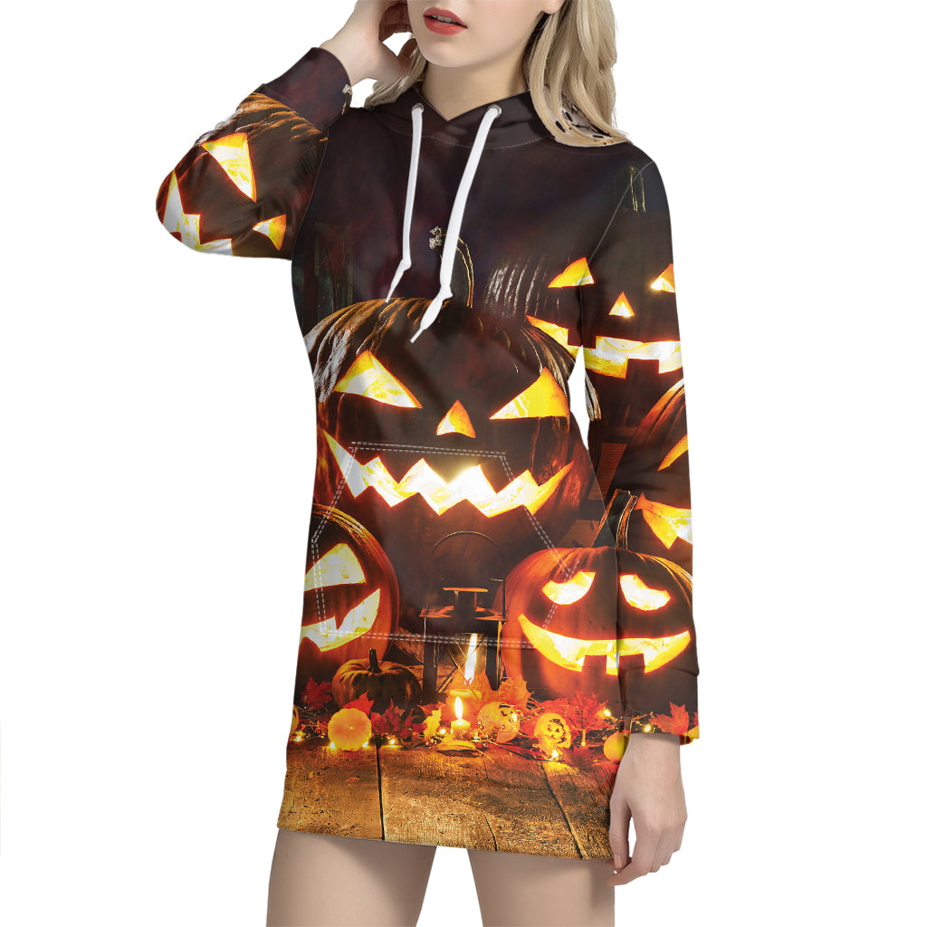 Jack-O'-Lantern Halloween Pumpkin Print Hoodie Dress