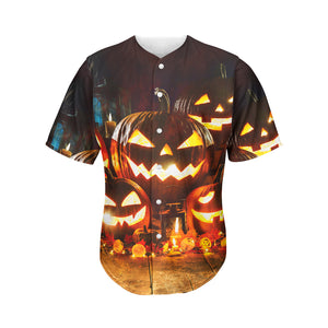 Jack-O'-Lantern Halloween Pumpkin Print Men's Baseball Jersey