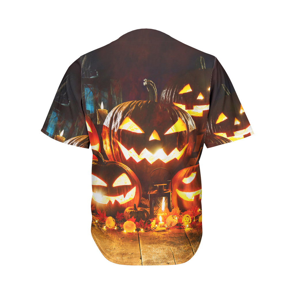 Jack-O'-Lantern Halloween Pumpkin Print Men's Baseball Jersey