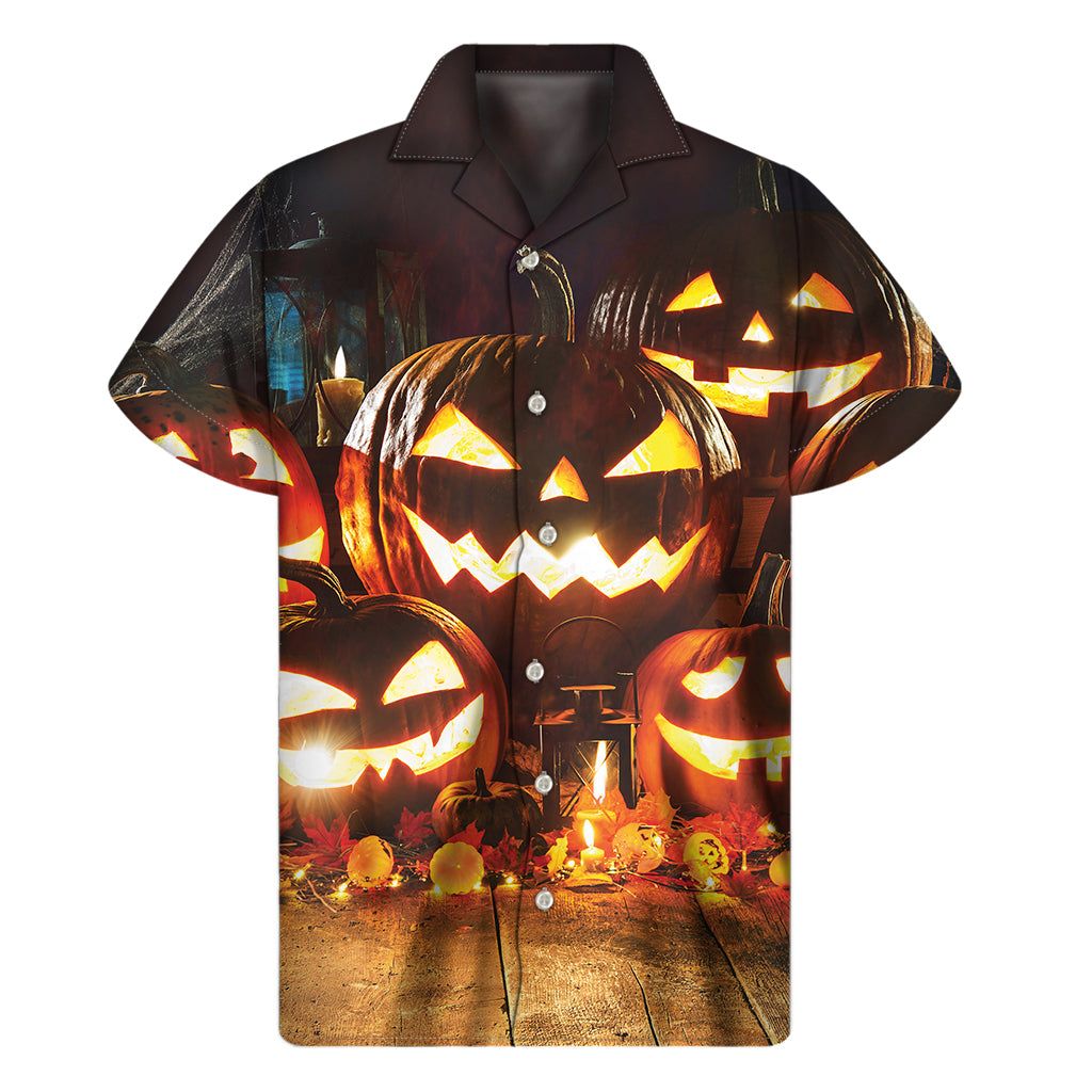 Jack-O'-Lantern Halloween Pumpkin Print Men's Short Sleeve Shirt