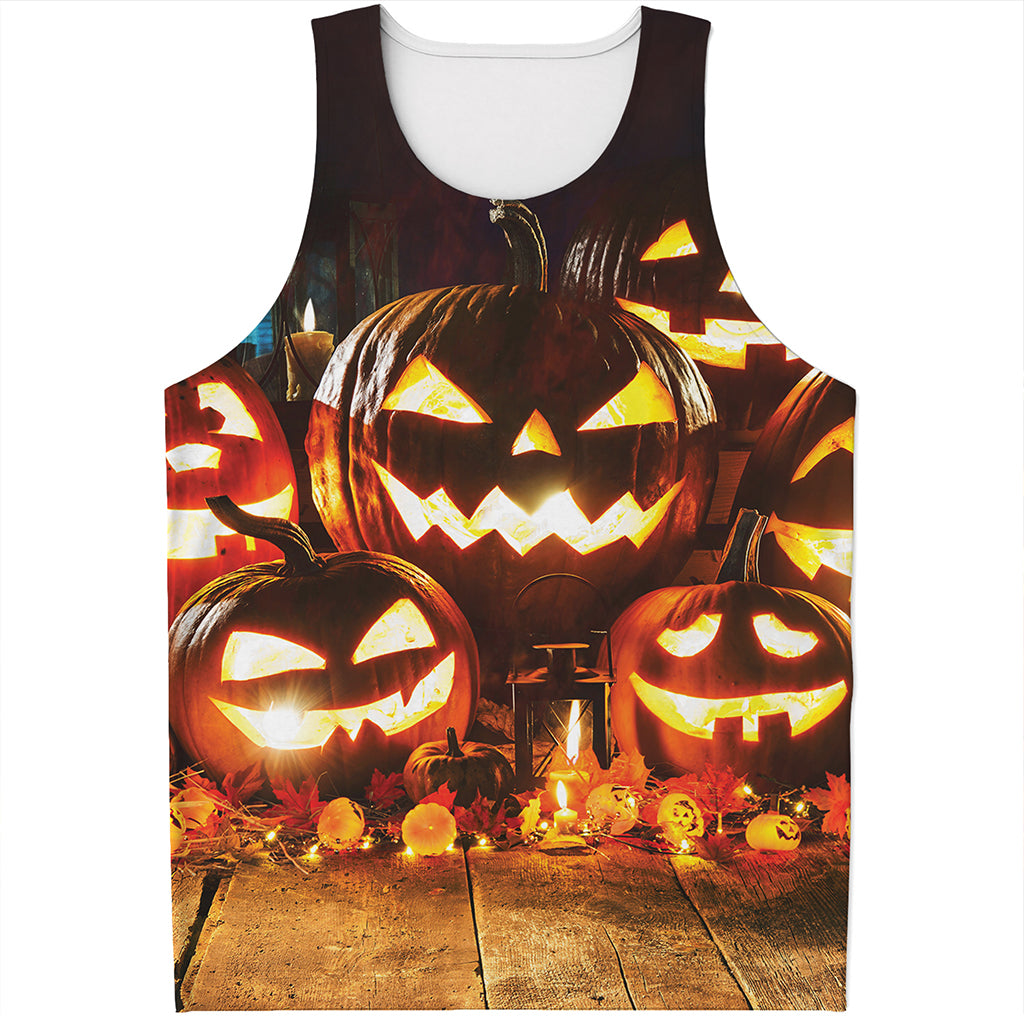 Jack-O'-Lantern Halloween Pumpkin Print Men's Tank Top