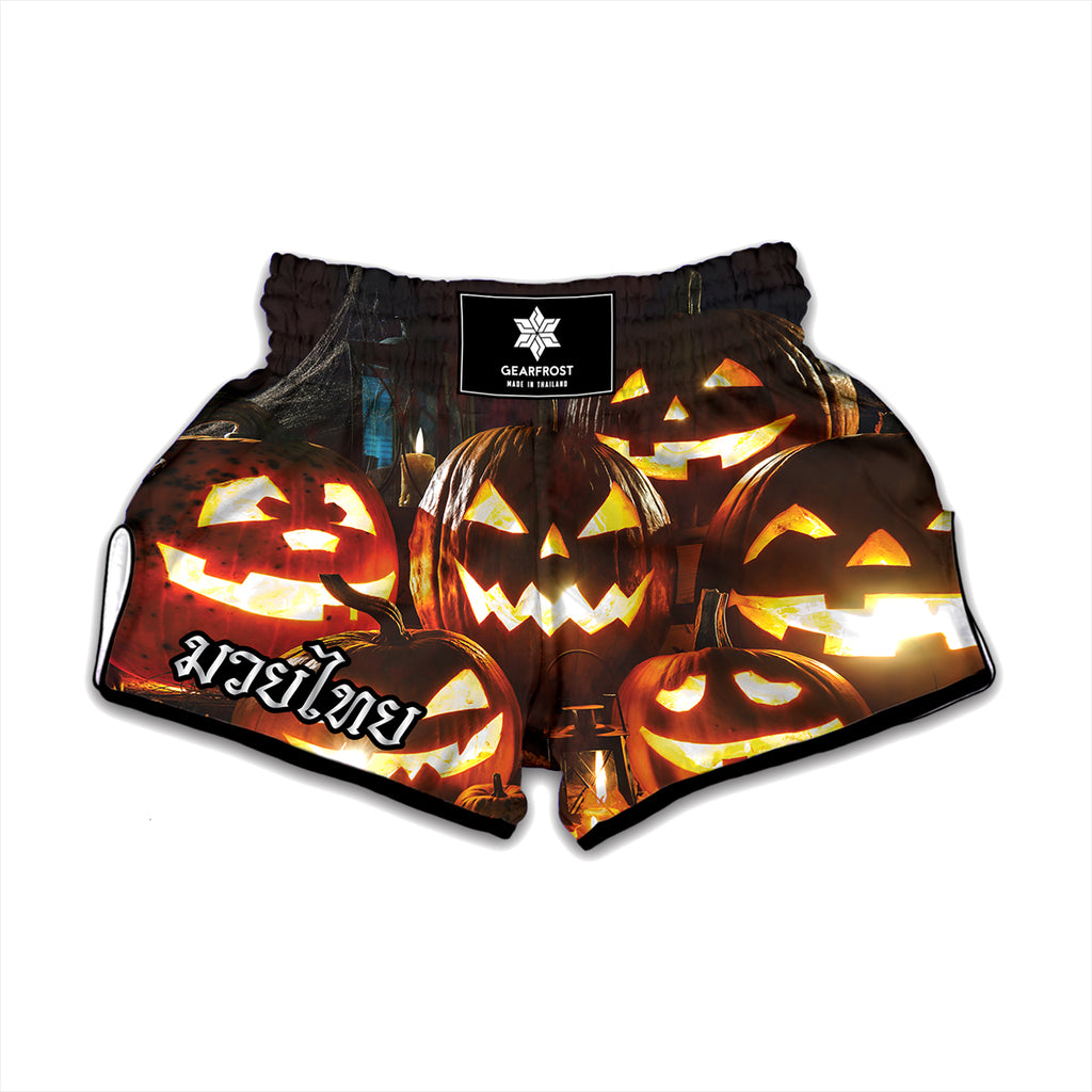 Jack-O'-Lantern Halloween Pumpkin Print Muay Thai Boxing Shorts