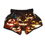 Jack-O'-Lantern Halloween Pumpkin Print Muay Thai Boxing Shorts