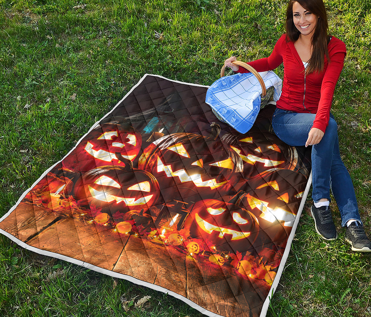 Jack-O'-Lantern Halloween Pumpkin Print Quilt