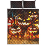 Jack-O'-Lantern Halloween Pumpkin Print Quilt Bed Set