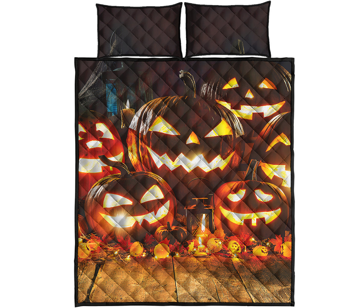 Jack-O'-Lantern Halloween Pumpkin Print Quilt Bed Set