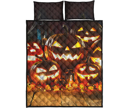 Jack-O'-Lantern Halloween Pumpkin Print Quilt Bed Set