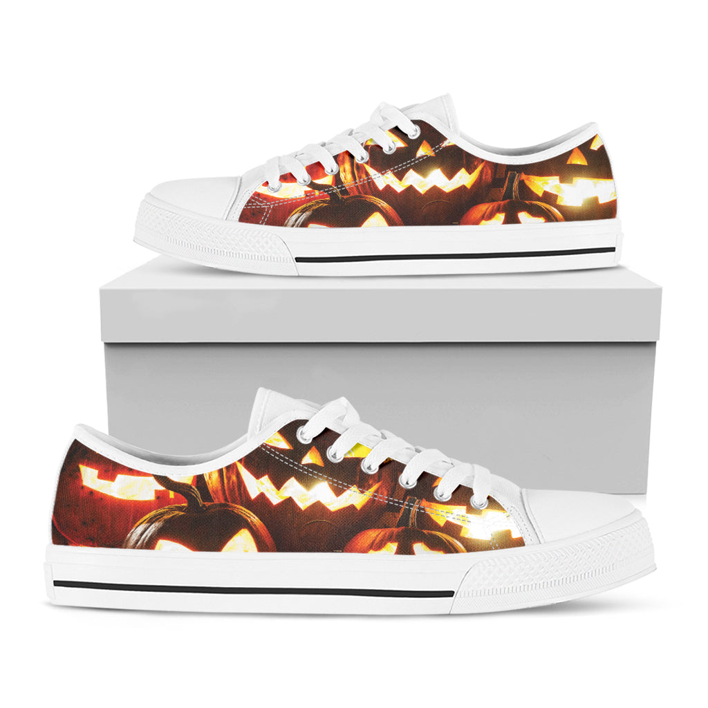 Jack-O'-Lantern Halloween Pumpkin Print White Low Top Shoes