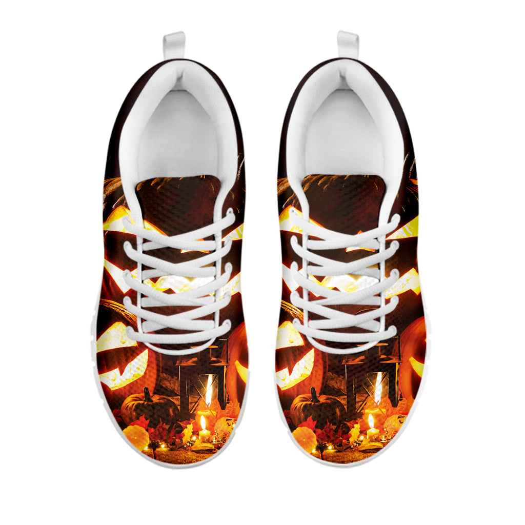 Jack-O'-Lantern Halloween Pumpkin Print White Sneakers