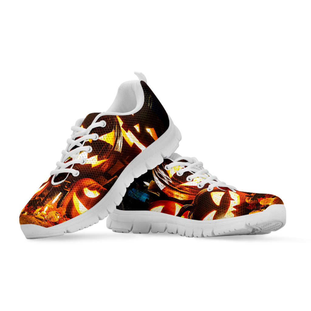 Jack-O'-Lantern Halloween Pumpkin Print White Sneakers