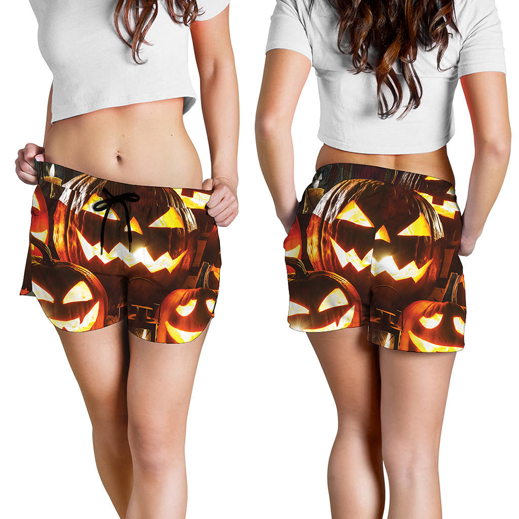 Jack-O'-Lantern Halloween Pumpkin Print Women's Shorts