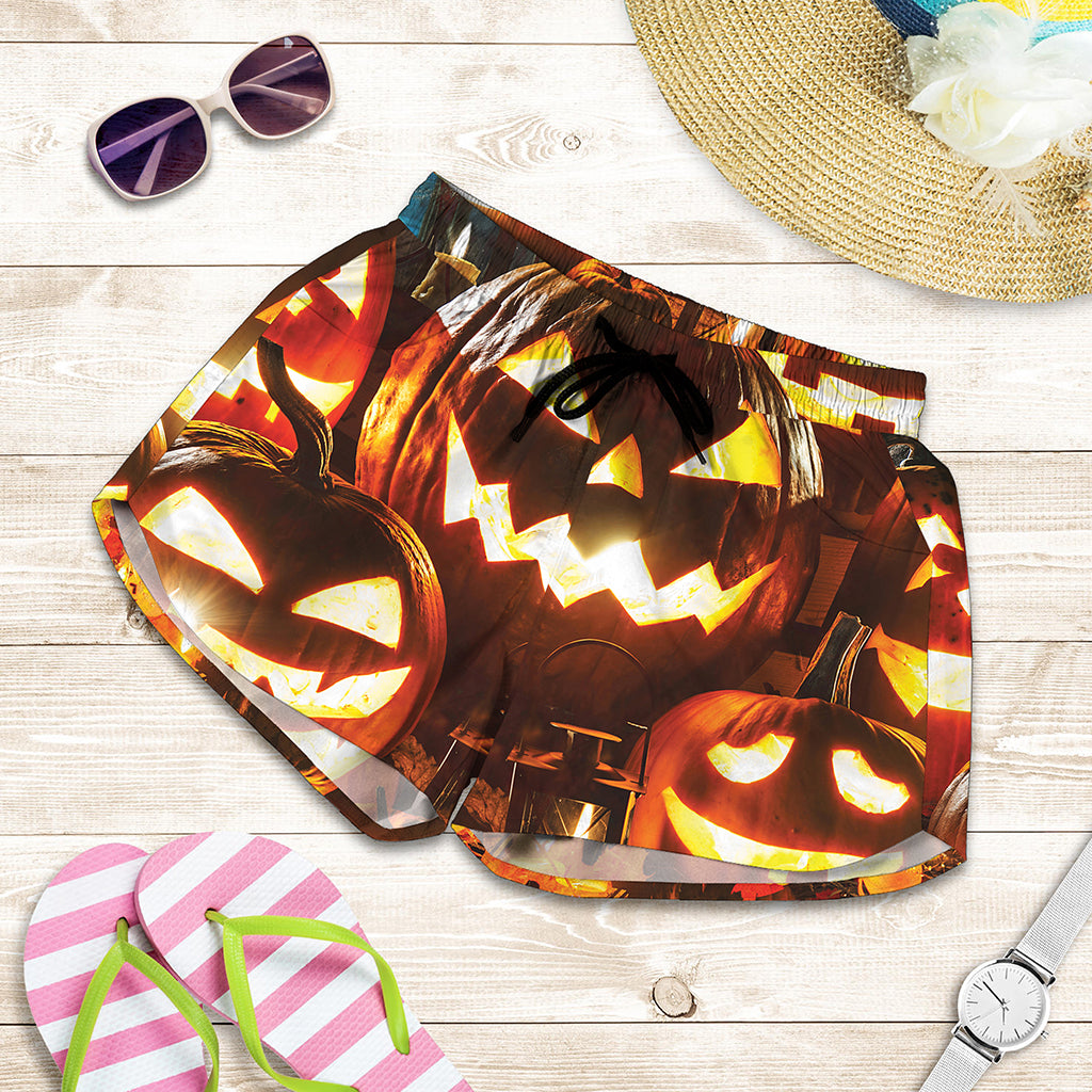 Jack-O'-Lantern Halloween Pumpkin Print Women's Shorts