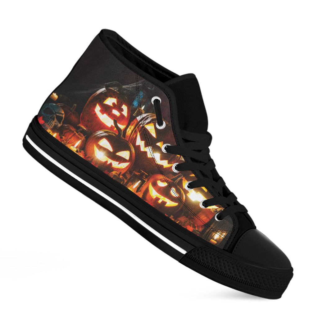 Jack-O'-Lantern Halloween Pumpkin Print Black High Top Shoes