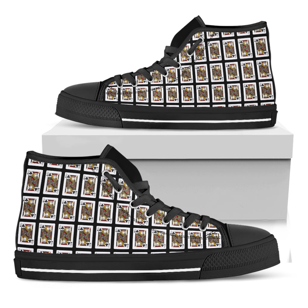 Jack Of Clubs Playing Card Pattern Print Black High Top Shoes