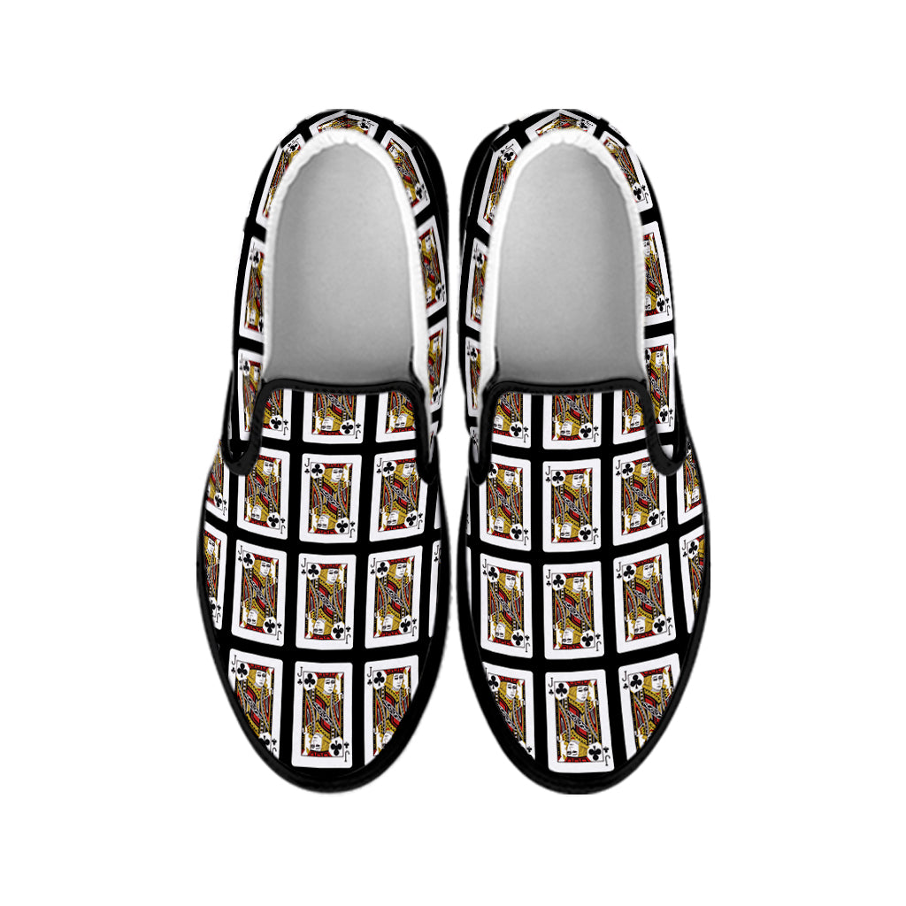 Jack Of Clubs Playing Card Pattern Print Black Slip On Shoes