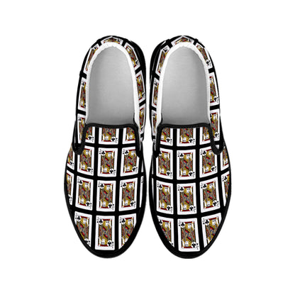 Jack Of Clubs Playing Card Pattern Print Black Slip On Shoes