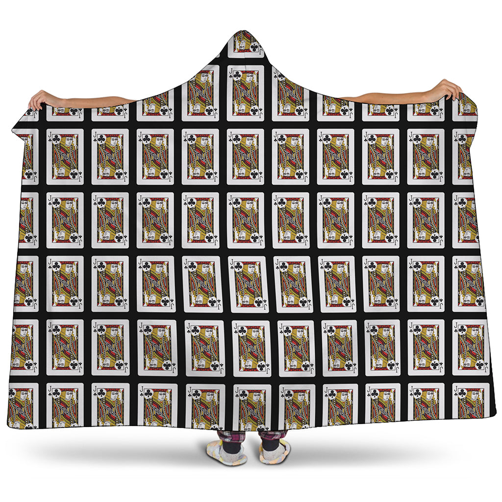 Jack Of Clubs Playing Card Pattern Print Hooded Blanket