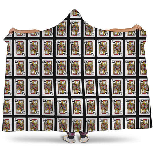 Jack Of Clubs Playing Card Pattern Print Hooded Blanket