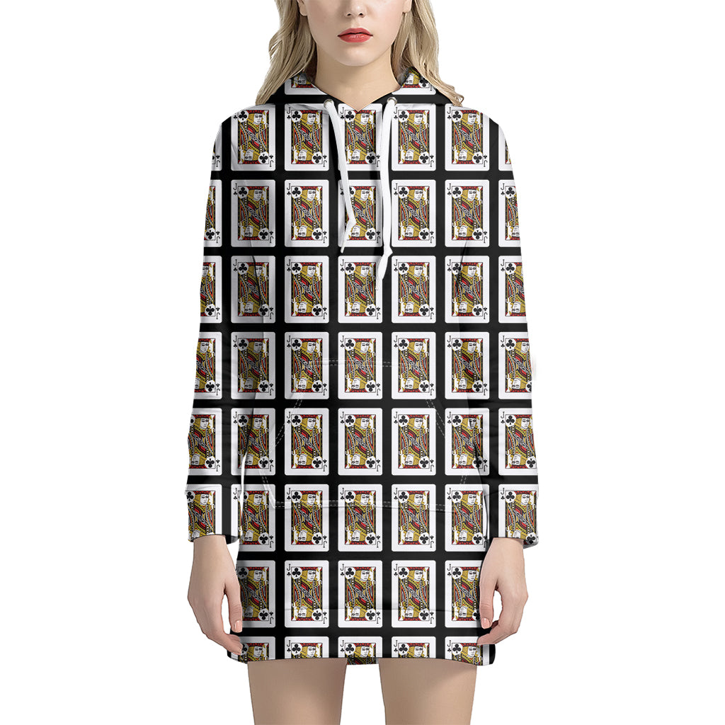 Jack Of Clubs Playing Card Pattern Print Hoodie Dress