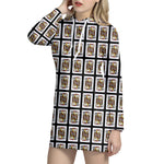 Jack Of Clubs Playing Card Pattern Print Hoodie Dress
