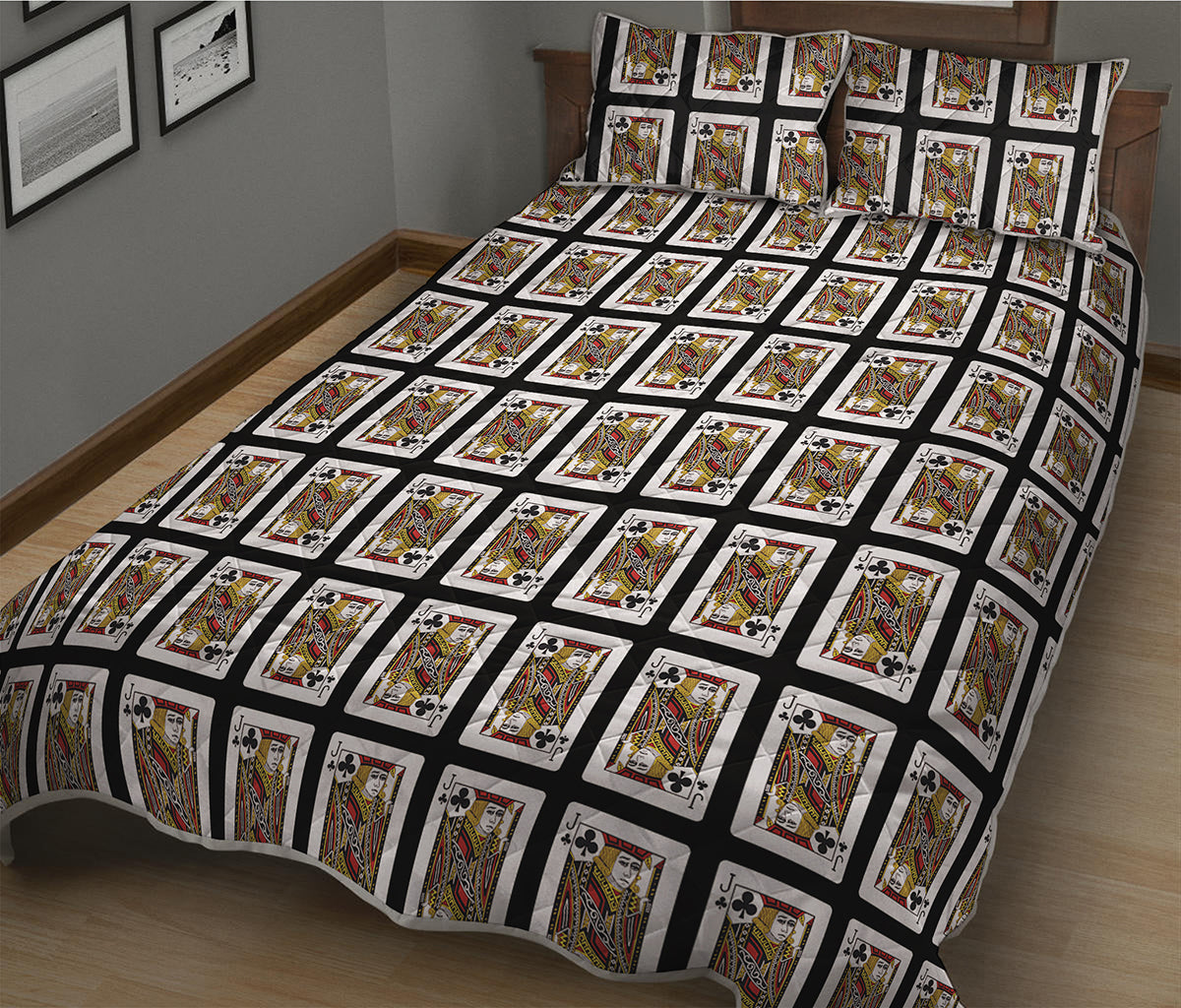 Jack Of Clubs Playing Card Pattern Print Quilt Bed Set
